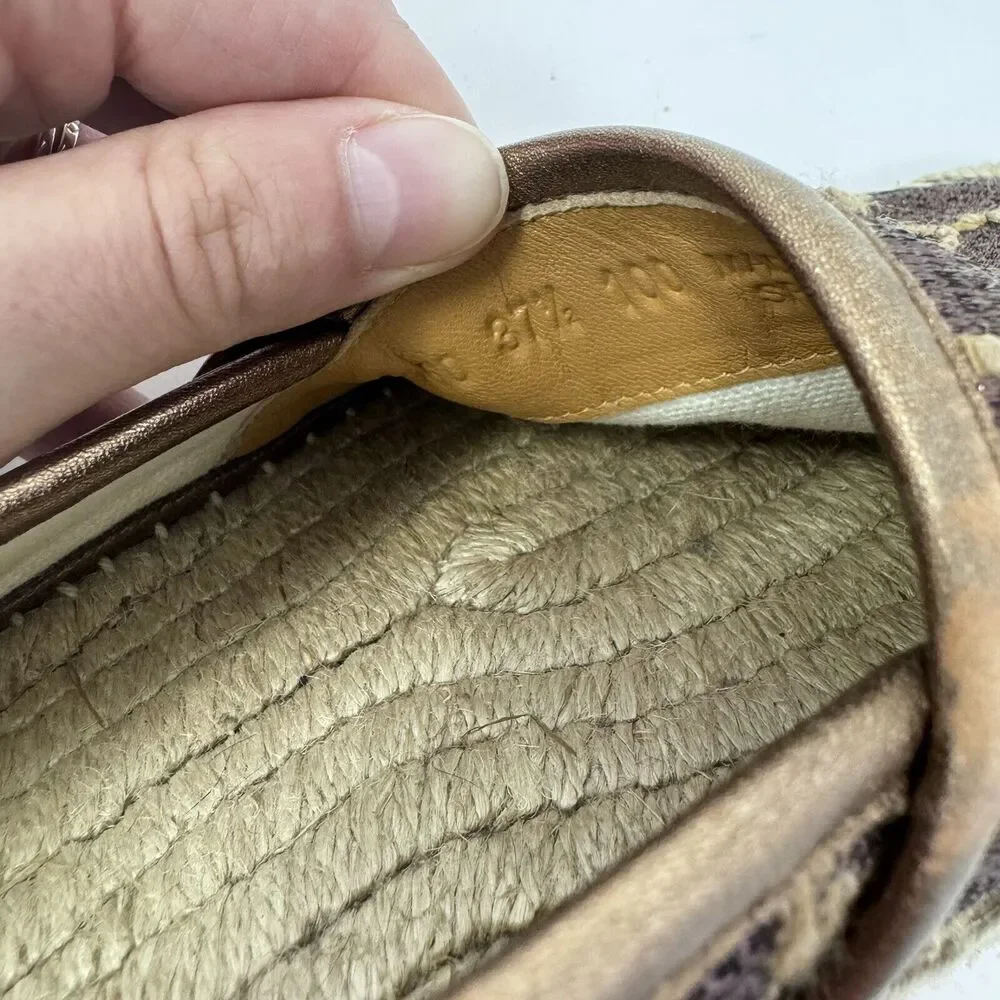 Gucci GG Logo Lurex Lamé Espadrilles Brown Beige Monogram Flats EU 37.5 US 7.5 - Picture 13 of 14